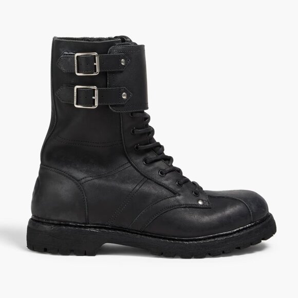 GUCCI BOOTS MENS LACE UP DISTRESSED BLACK LEATHER w LOGO sz 9 / 9.5 US - Picture 1 of 15